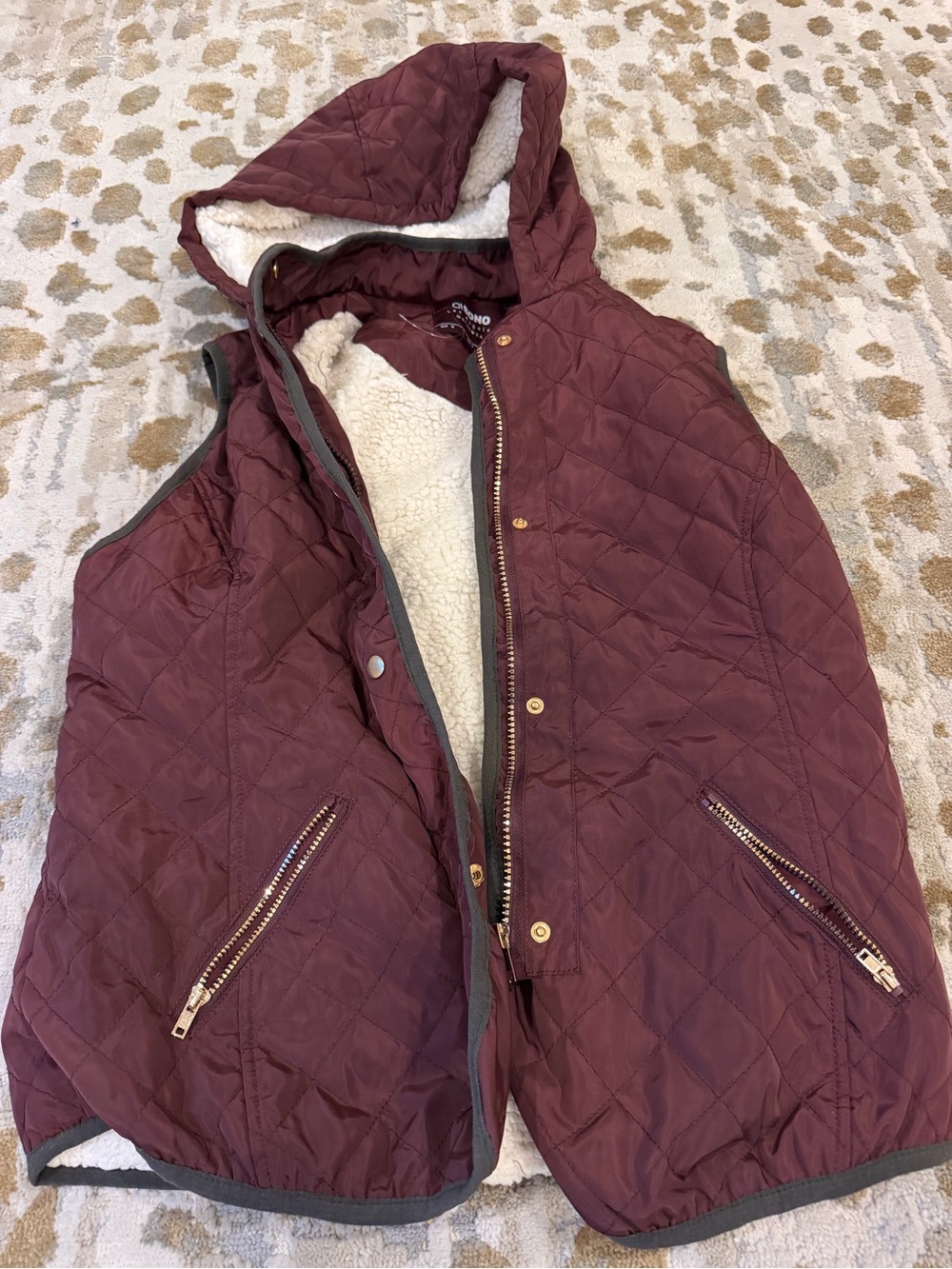 Quilted Hooded Vest in Deep Burgundy